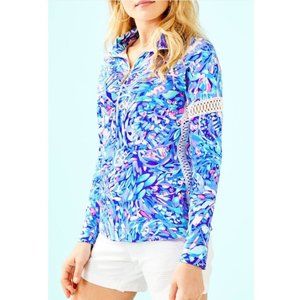Lilly Pulitzer Jonah Popover - Lace Trim - Royal Purple Party Wave - NWT